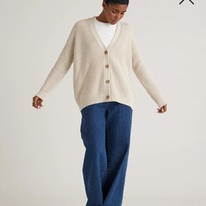 Quince Cream Knit Cardigan 100% Organic Cotton Oversized Size Small Cardigan